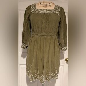 Madewell Olive Green Embroidered Dress